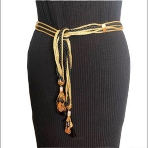 Vintage Belt w/Black beads & Gold Metal Accents